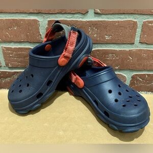 Crocs little boys toddler sports crocs,navy blue:red/gray size 12 toddler EUC